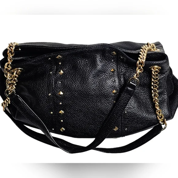 Michael Kors Jet Set Studded Leather Black Handbag Shoulder Tote Travel Bag Chic - Picture 15 of 16